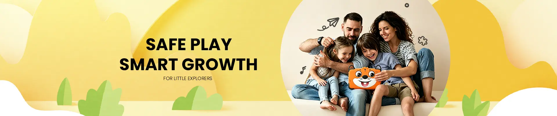 Wintouch kids tablet banner with safe play smart growth message