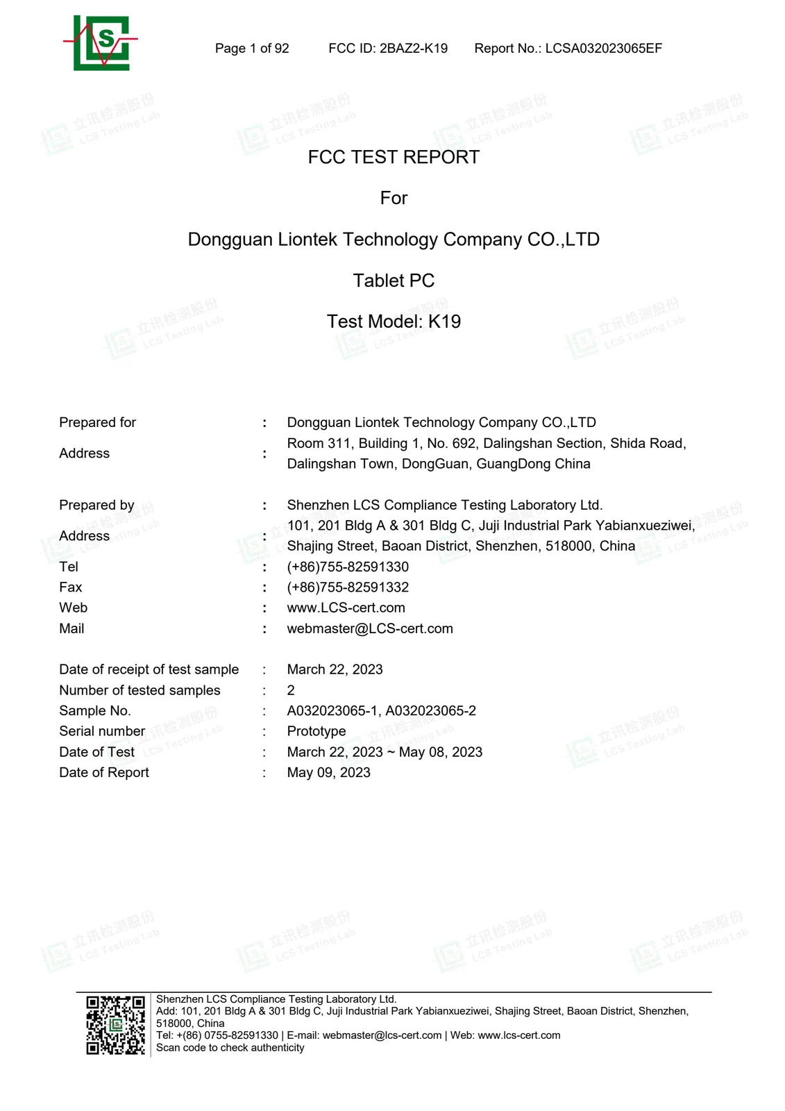 FCC Test Report — K19 DFS