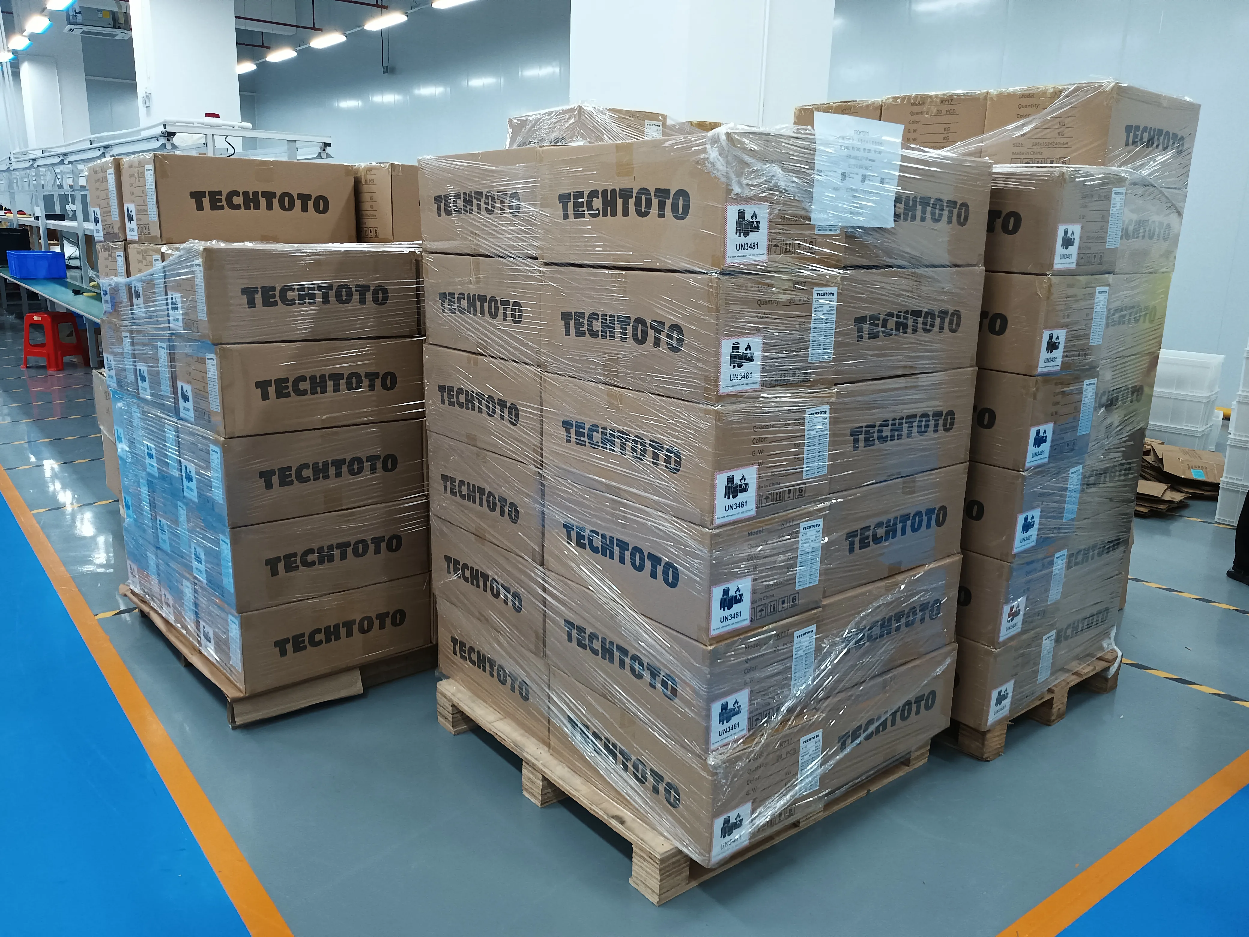 Wintouch factory warehouse — finished tablet inventory ready for shipping