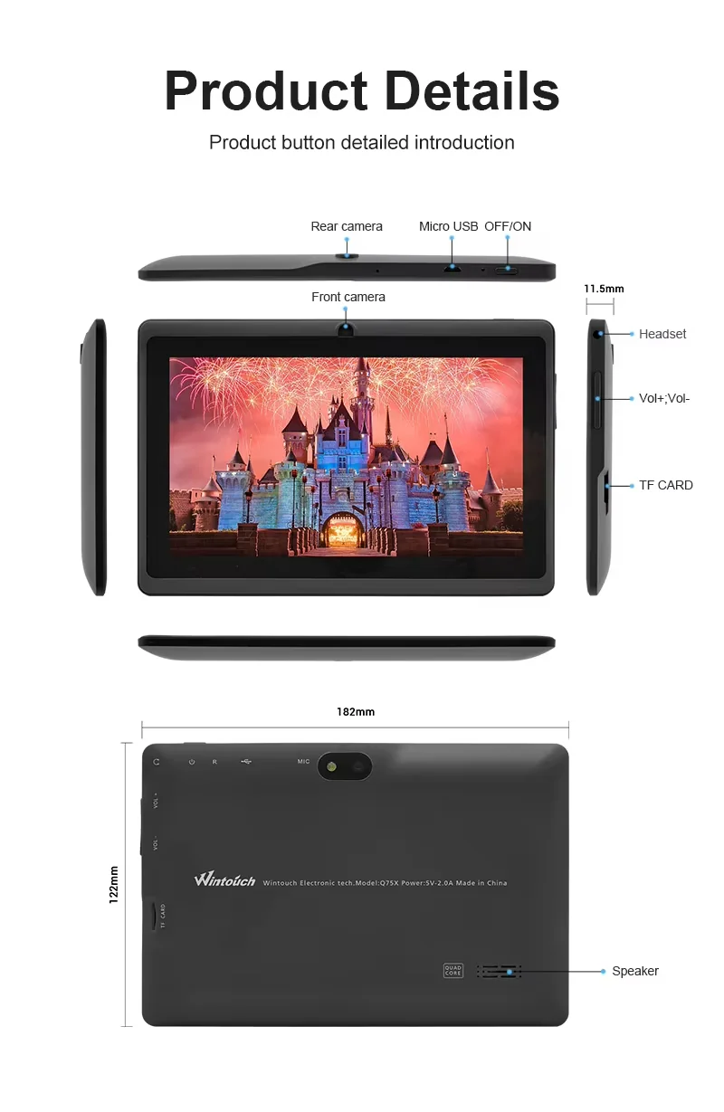 Wintouch Q75X-Pro Kids Tablet 7-inch IPS — connectivity and ports