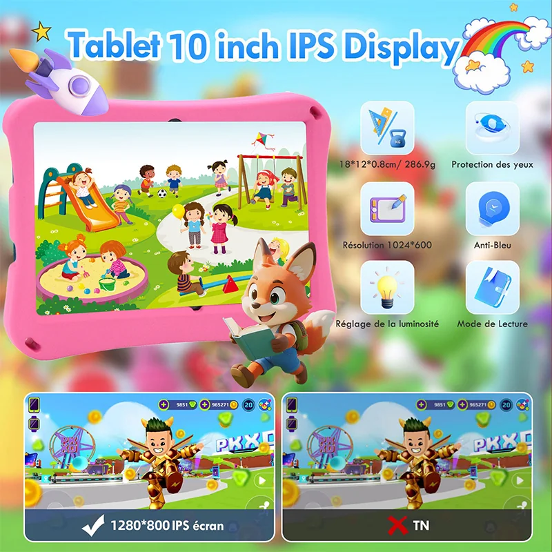 Wintouch T1000 Kids Tablet 10.1-inch IPS — angled view